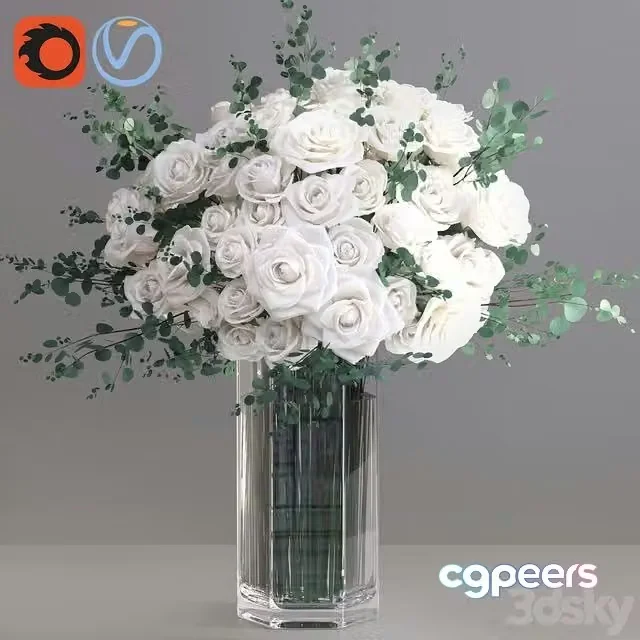 3ds Max Free – Eucalyptus ecuador white roses big glass event vase