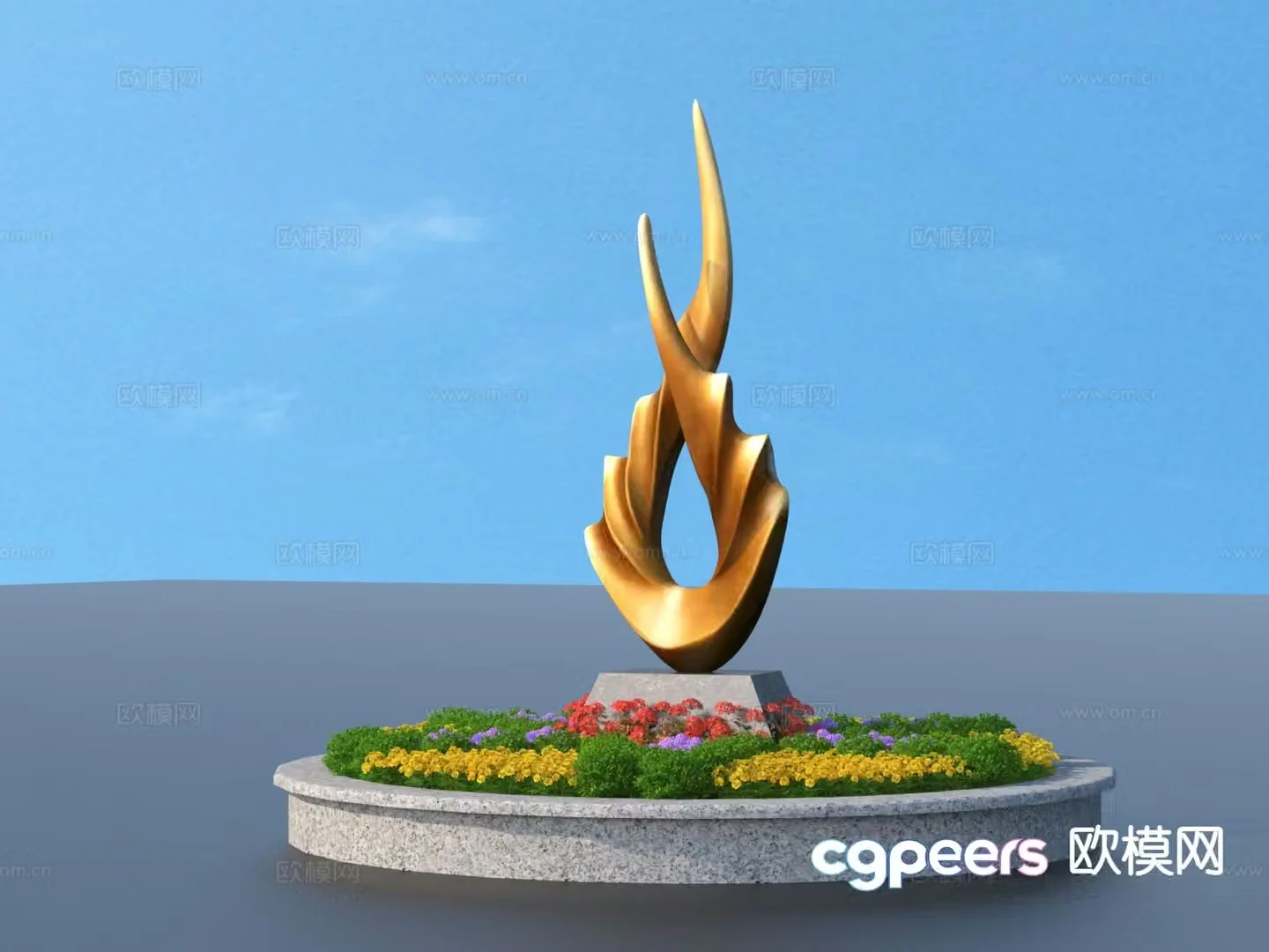 Flower Pond Seat Landscape Sculpture 3D Model