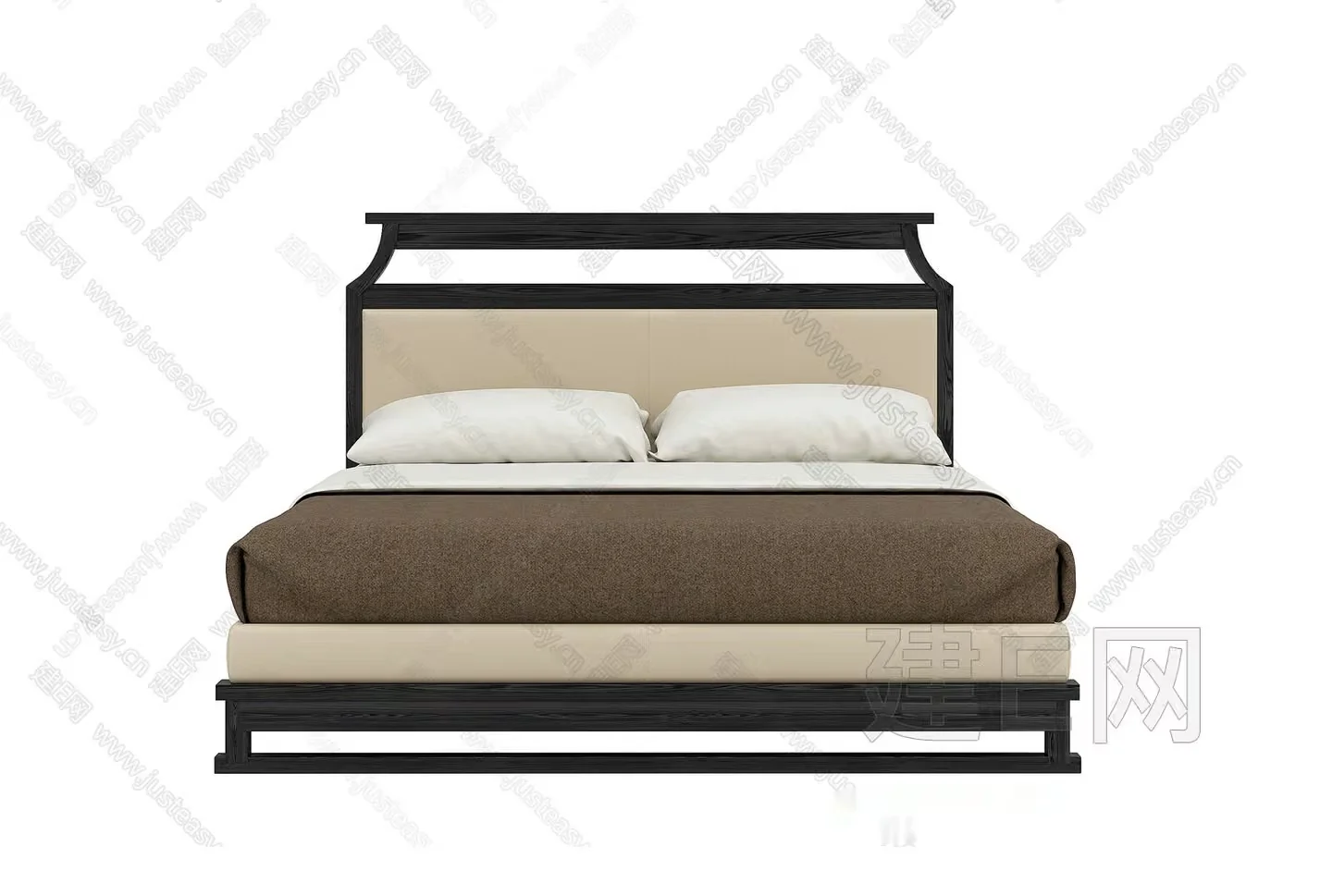 A Bed With A Dark Wood Frame And A Beige Headboard 3D Model – 3109 – VRAY Render