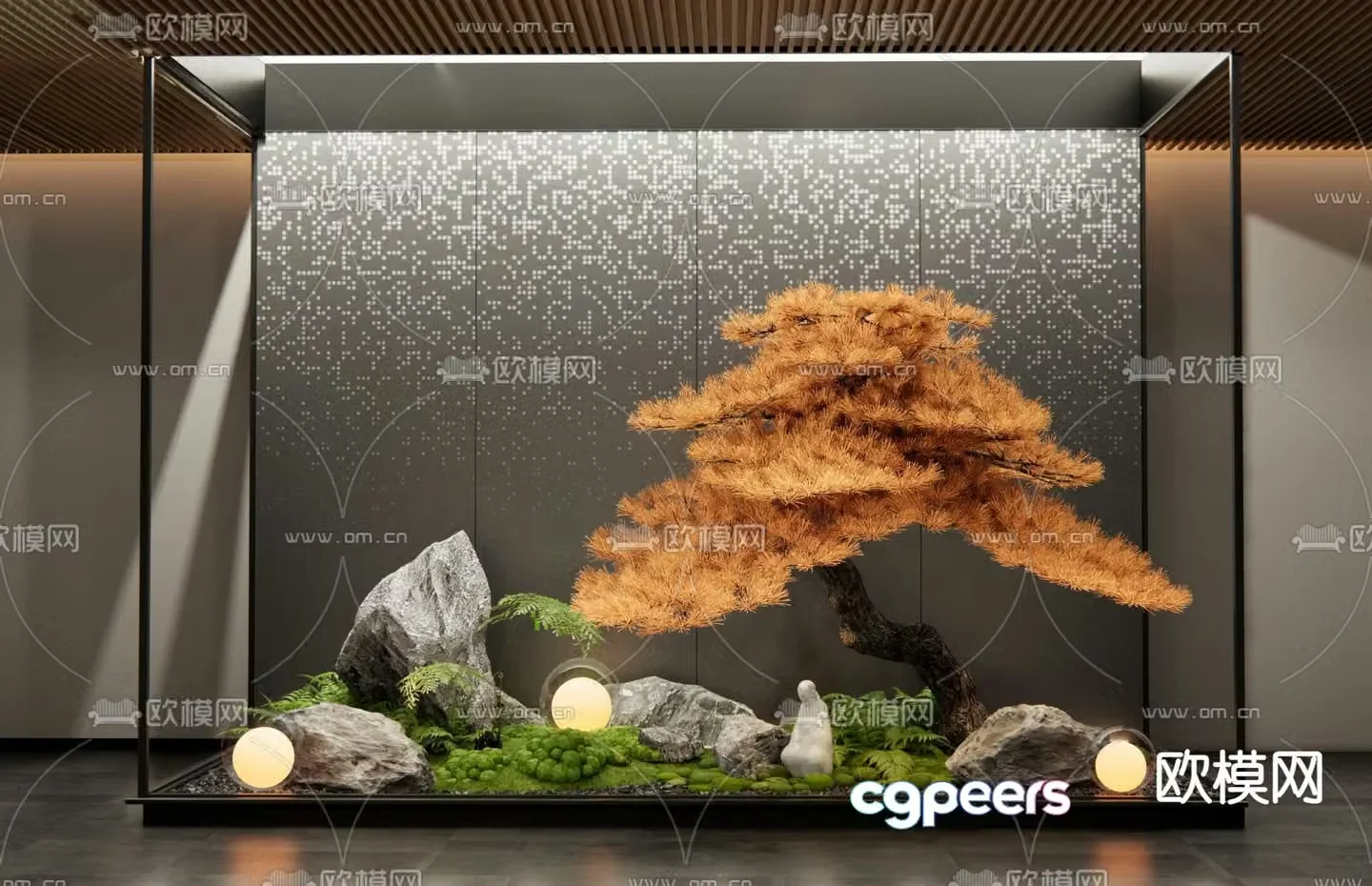 New Chinese style indoor landscaping 3D model