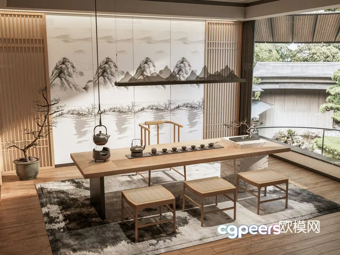Club tea room Office tea room Villa tea room Tea room Tea room Cabinet Tea table and chair combination 3D model