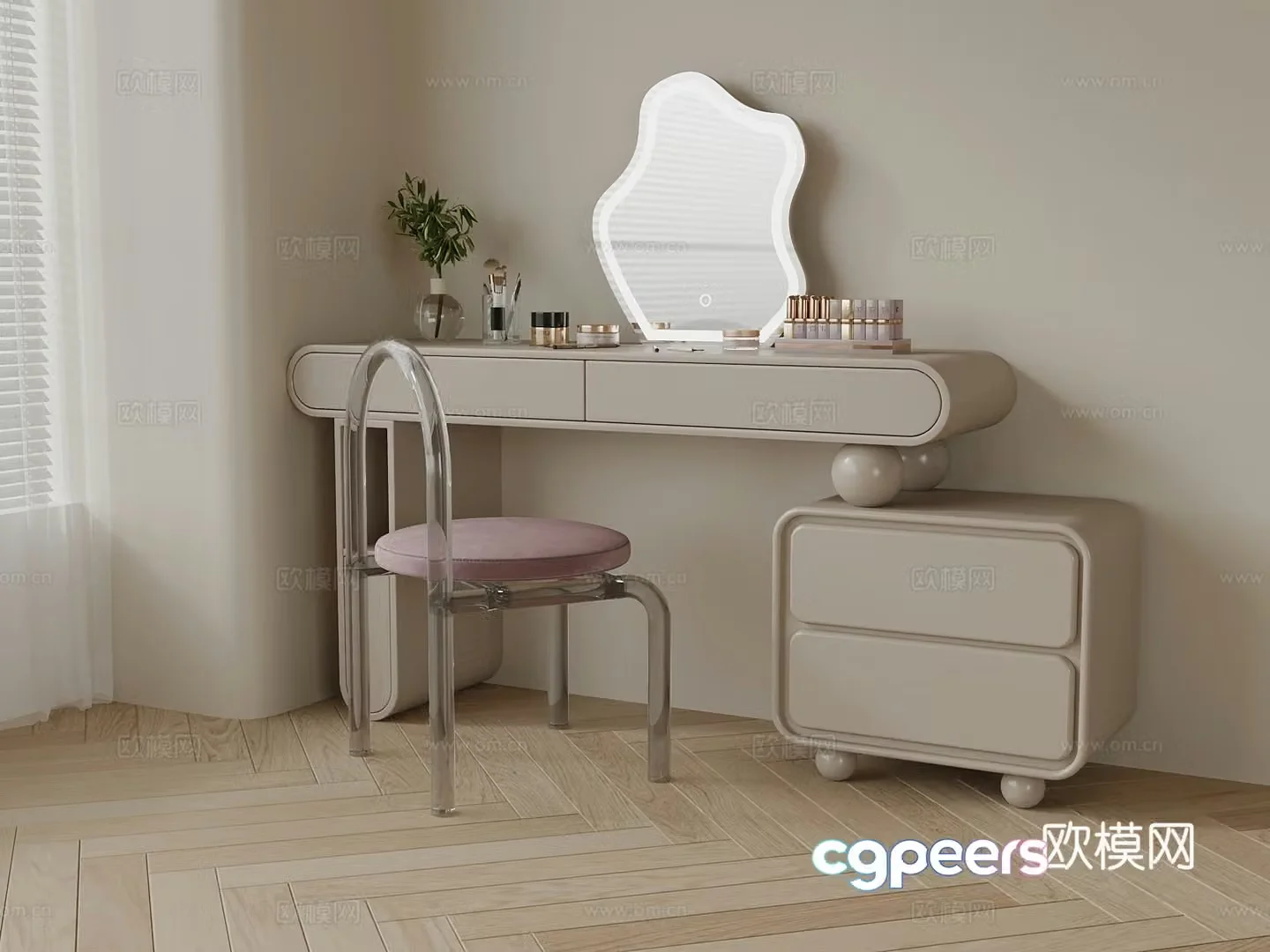 Modern cream dressing table 3d model