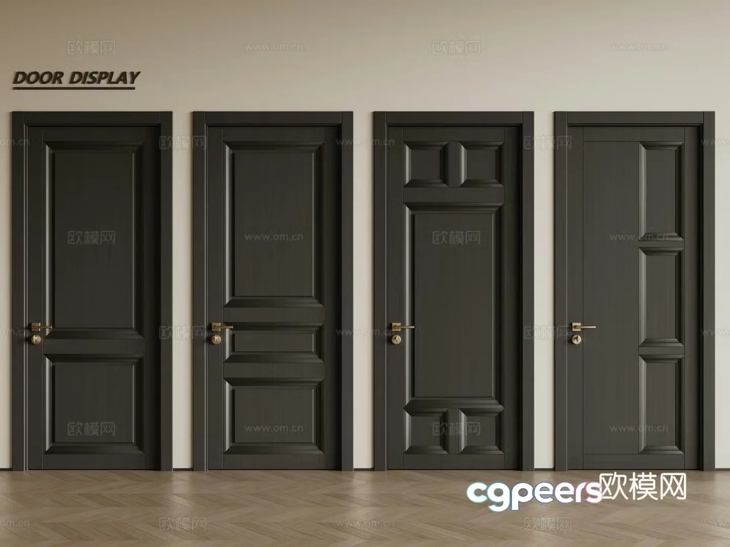 French retro single-open door black wooden door security door French combination door 3D model