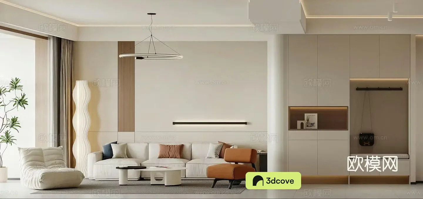 Modern living and dining room creamy living room combination sofa floor lamp leisure chair dining table living room