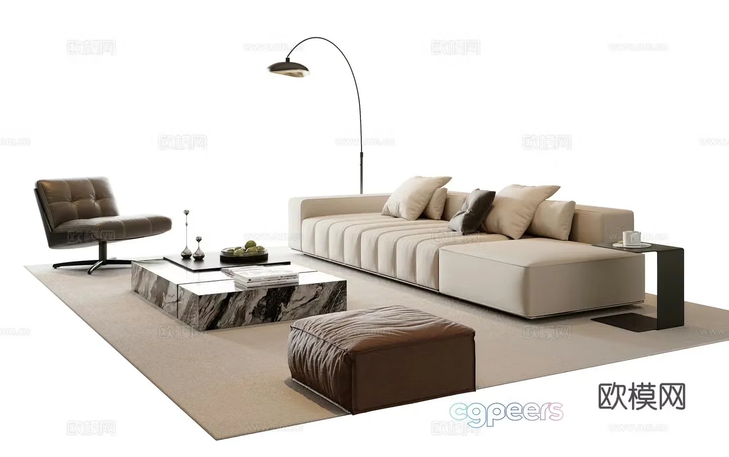 Italian sofa coffee table combination 3D model