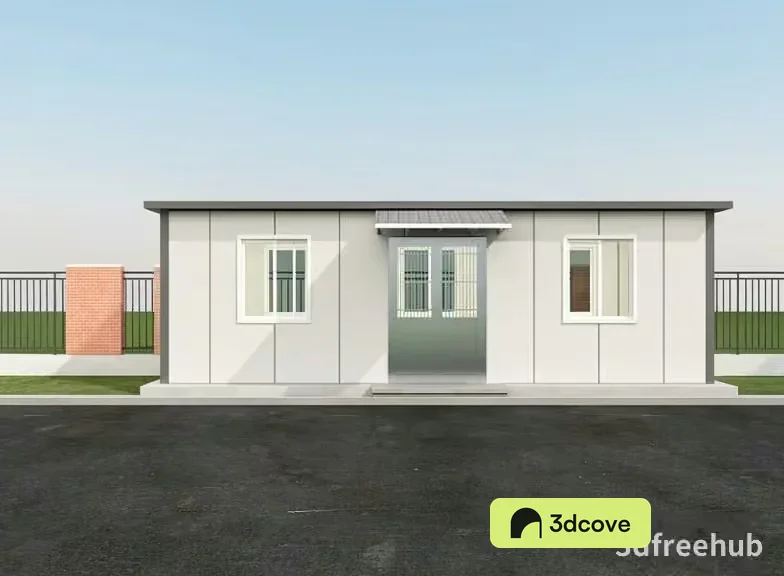 A Small White Building With A Gray Roof