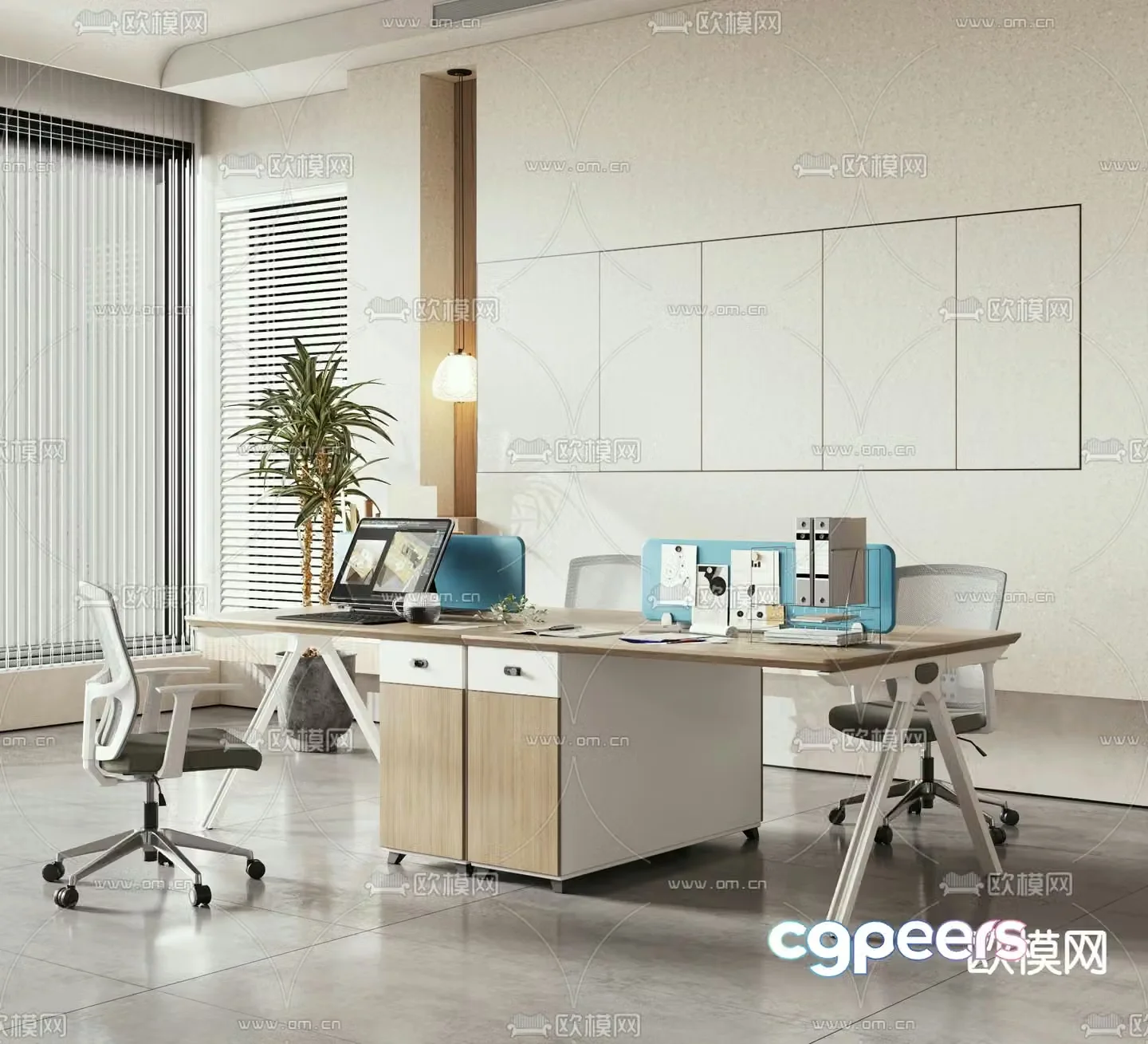 Card space desk work station post 3d model
