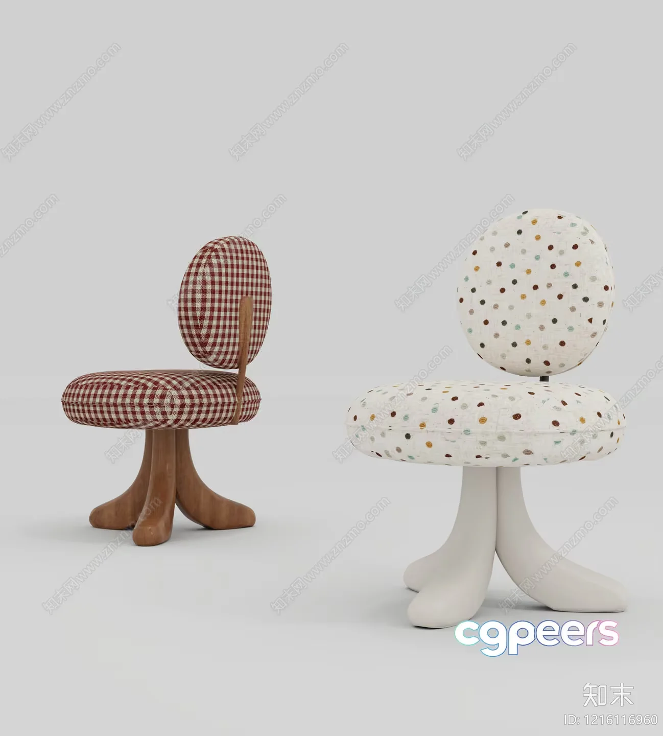 Two Small Chairs With Different Patterns 3D Model – 13533 – VRAY Render