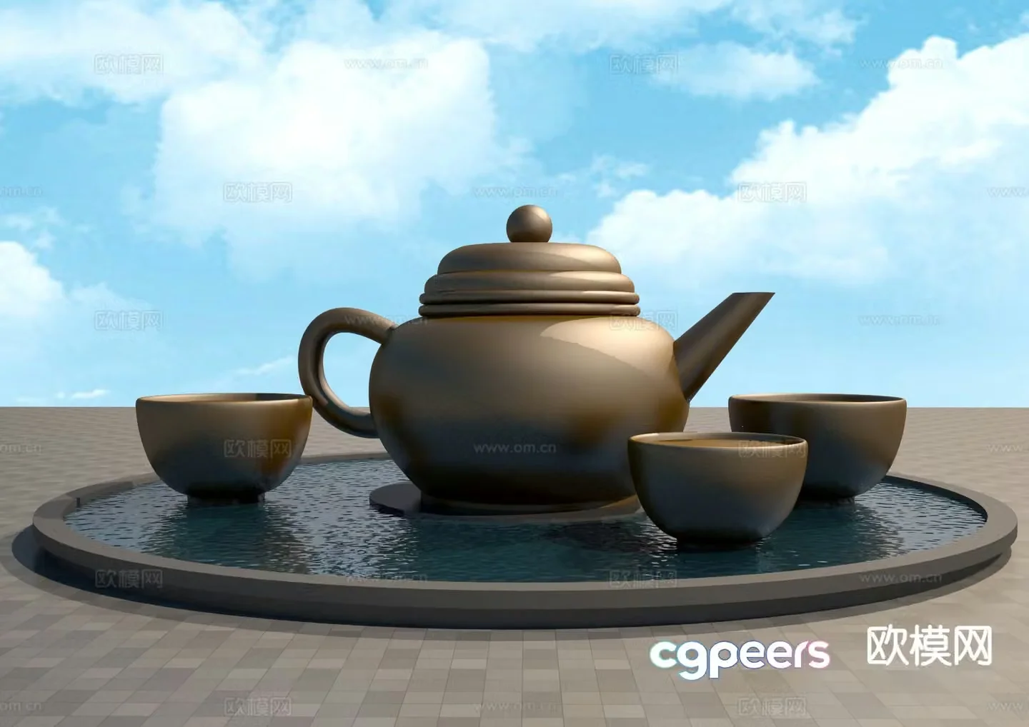 Teapot sculpture tea tray sculpture landscape 3d model