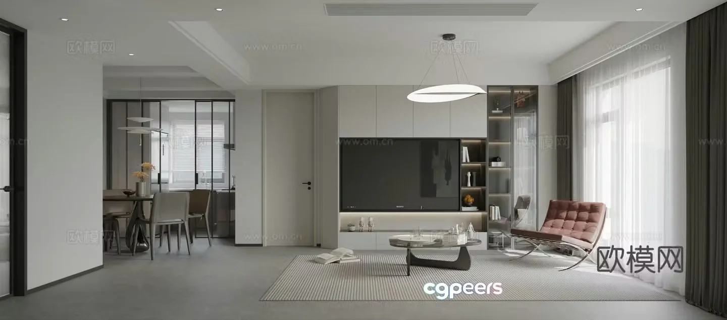 Modern living and dining room 3d model