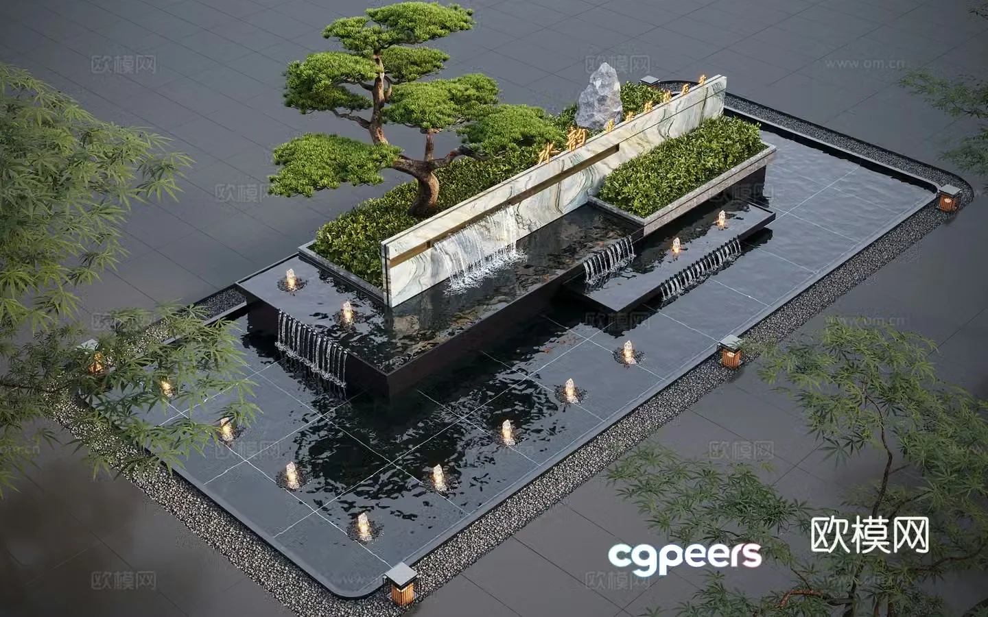Modern water landscape garden waterscape water bowl stacked water water drop 3d model