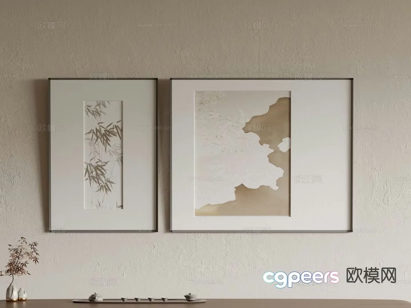 New Chinese Art Painting Texture Painting Decorative Painting 3D Model