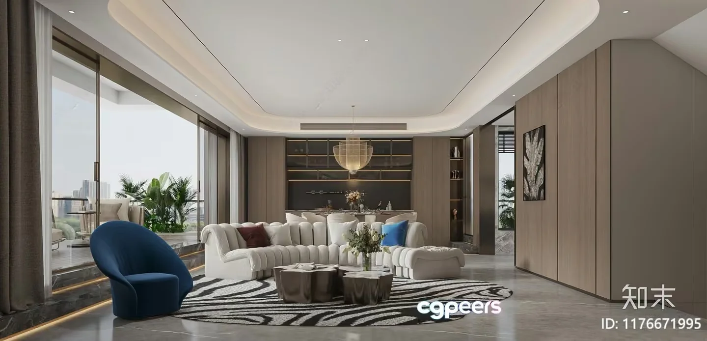 Modern Living Room 3D Model – 13371 – VRAY Render