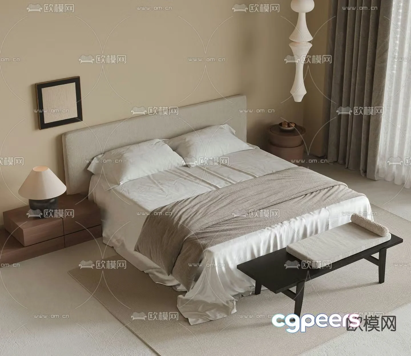Wabi-sabi double bed 3d model