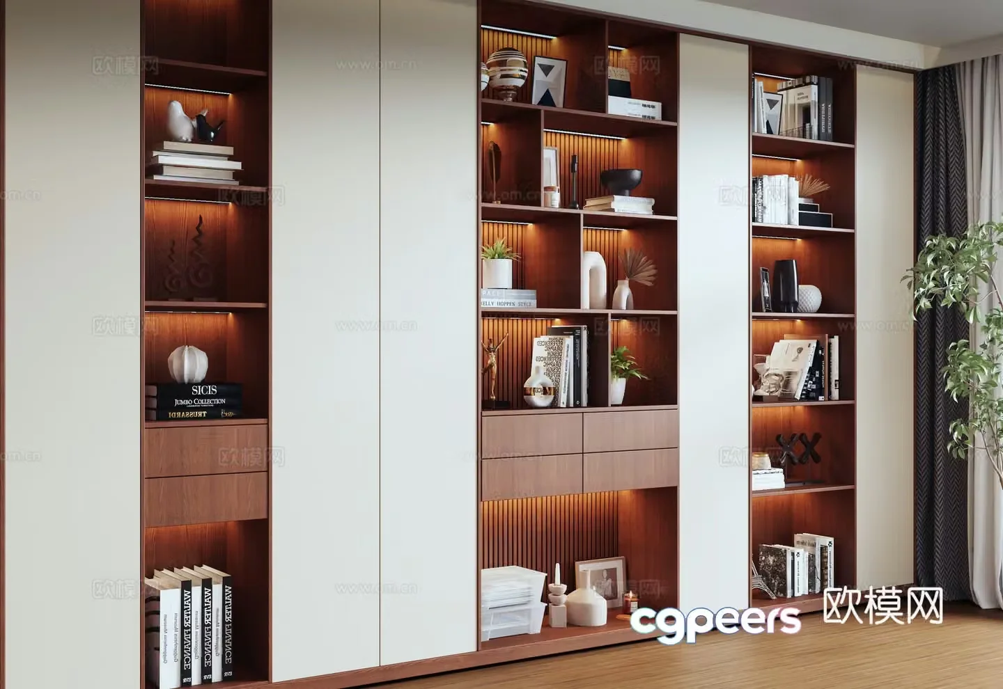 Modern medieval style bookcase full wall bookcase bookcase ornament 3D model