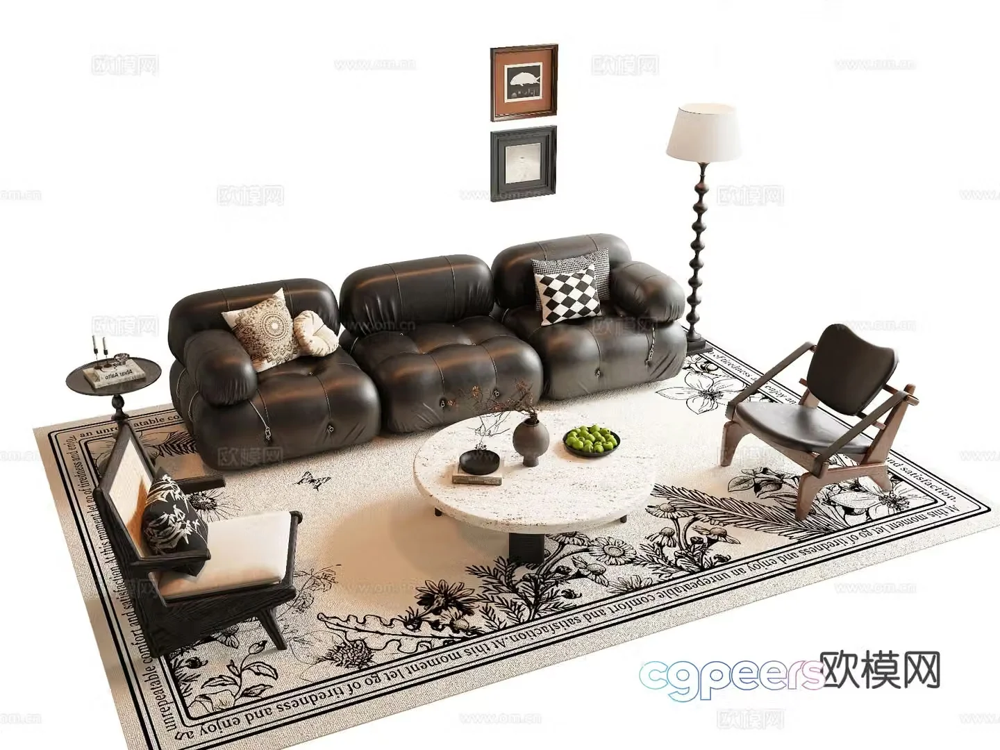 French sectional sofa 3d model