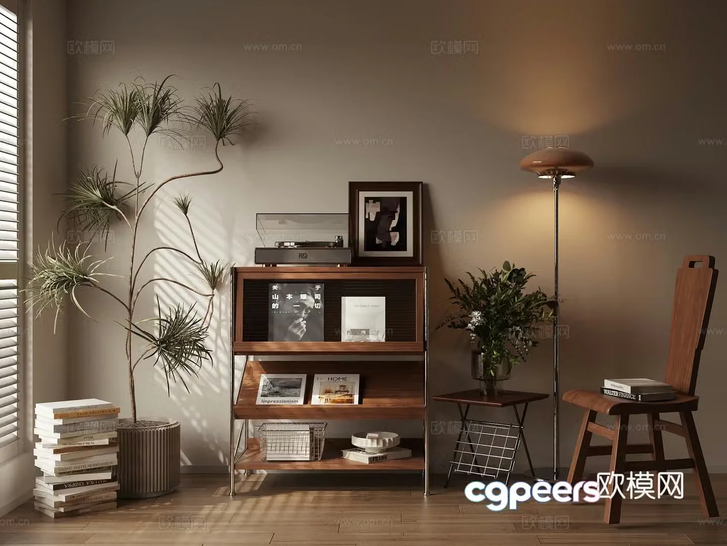 Middle style low cabinet chest cabinet magazine cabinet 3d model