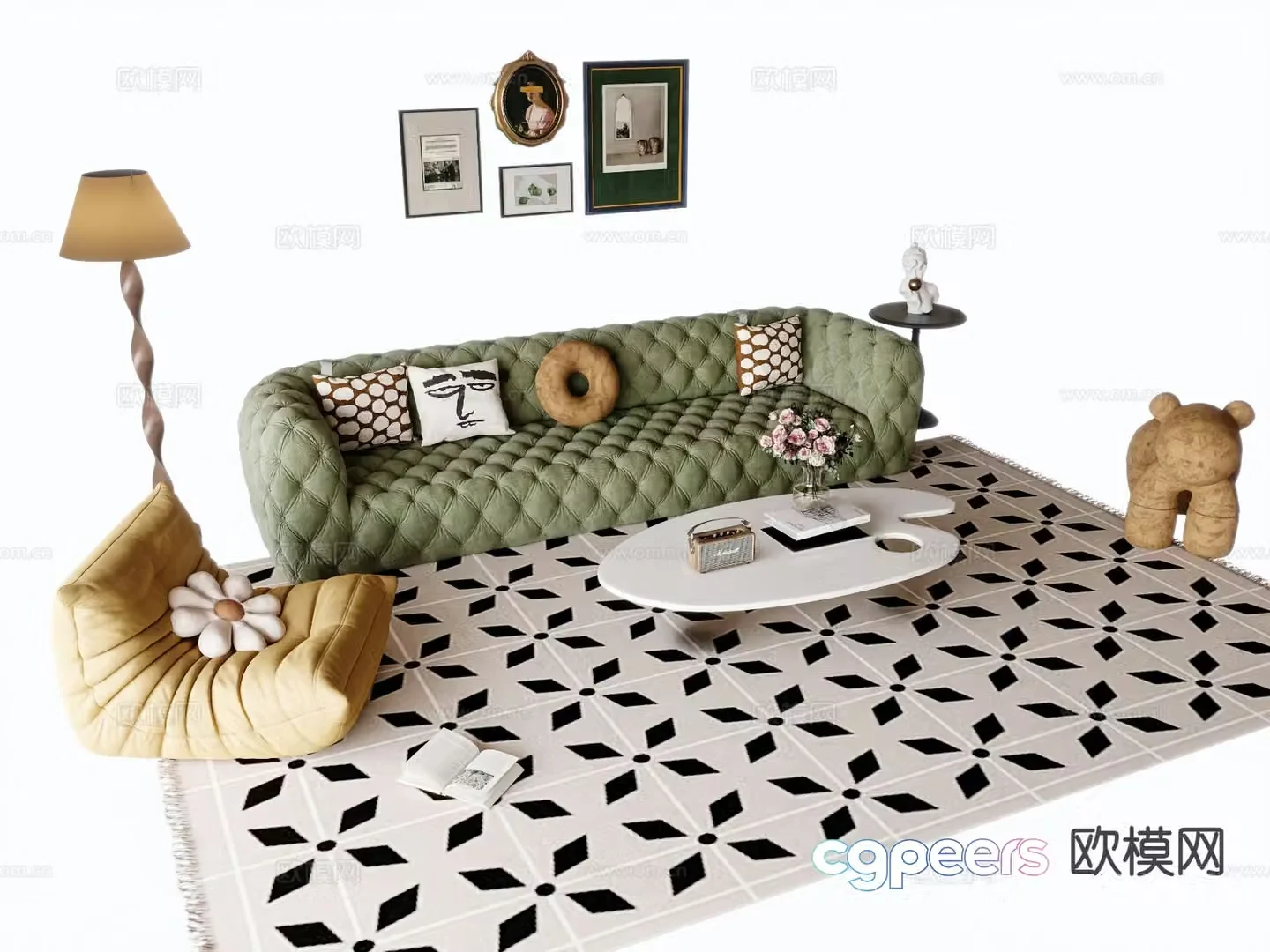 French combination sofa 3d model