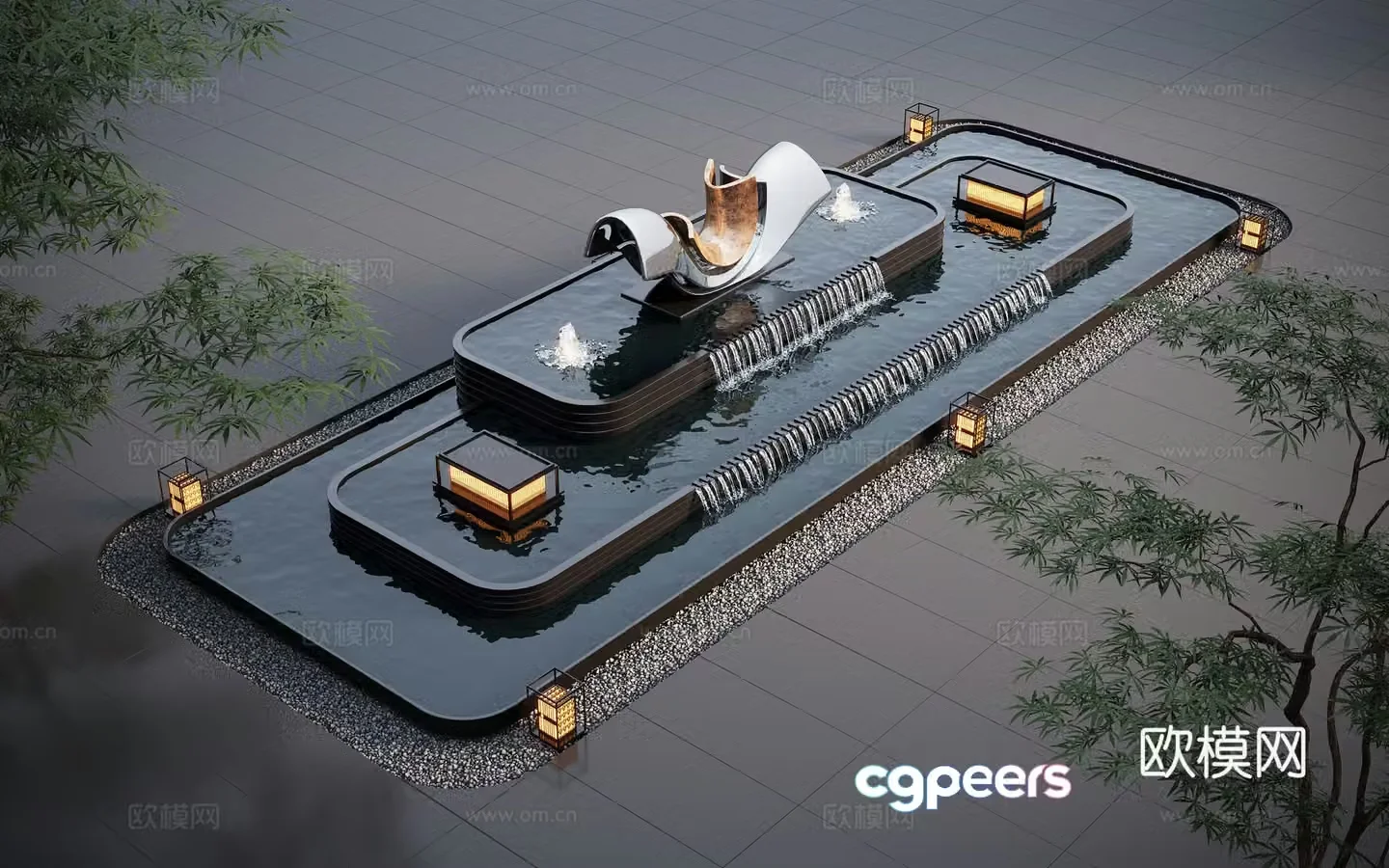 Modern water landscape garden waterscape water bowl stacked water water drop 3d model