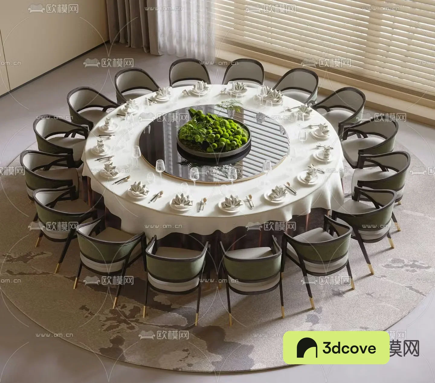 New Chinese dining table and chairs 3d model