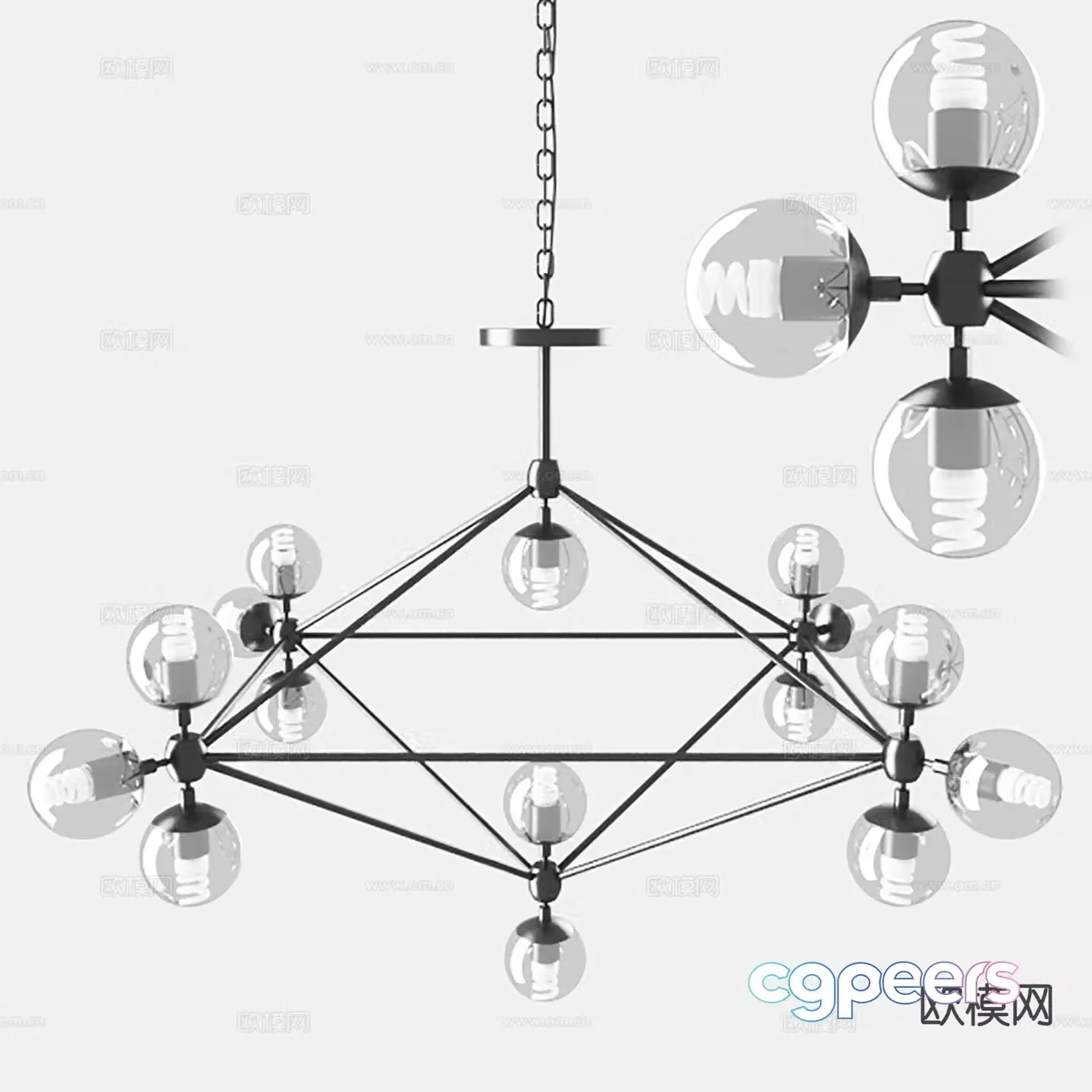 Industrial style chandelier multi-head chandelier 3d model