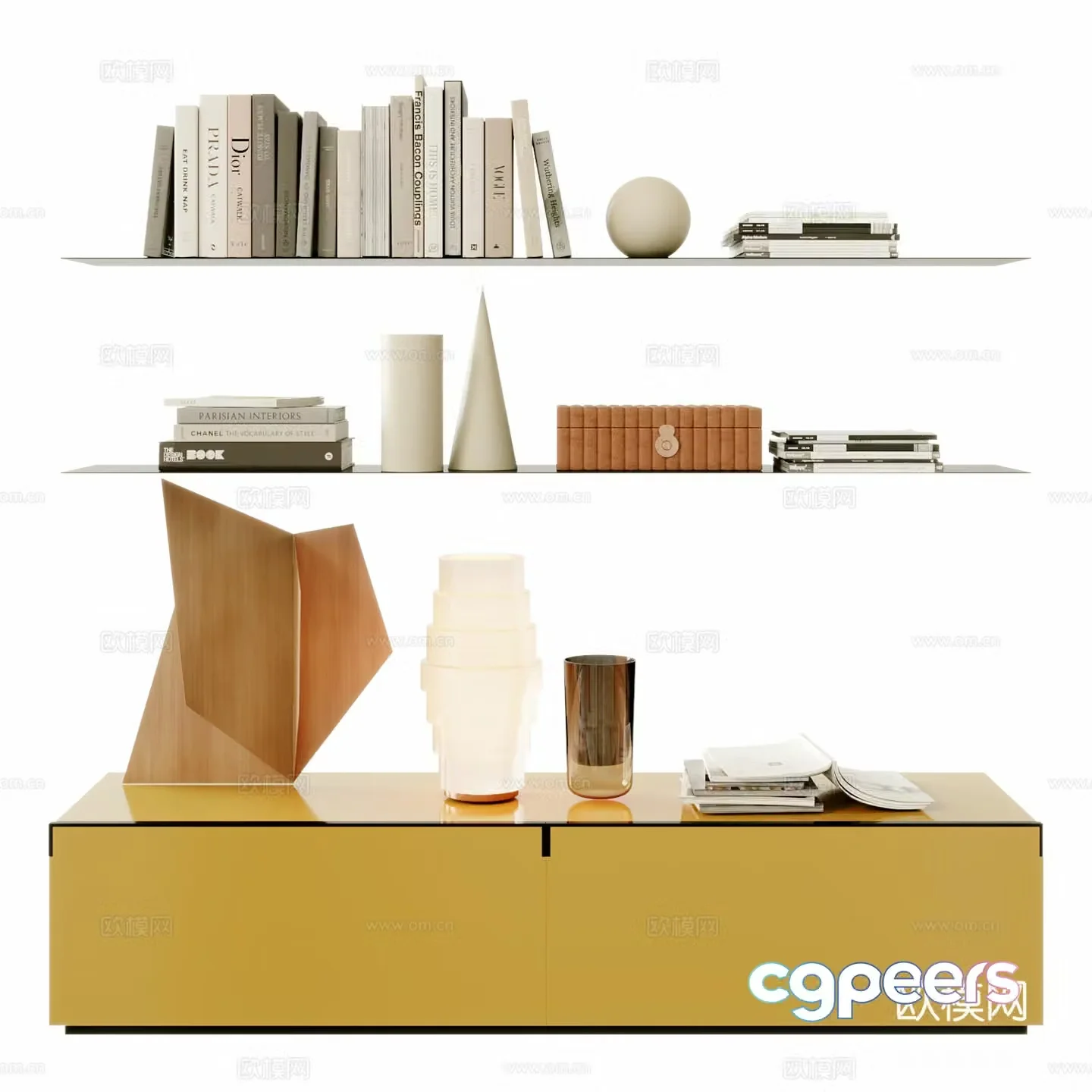 minotti modern bookshelf decorative shelf books book decorative ornaments 3d model