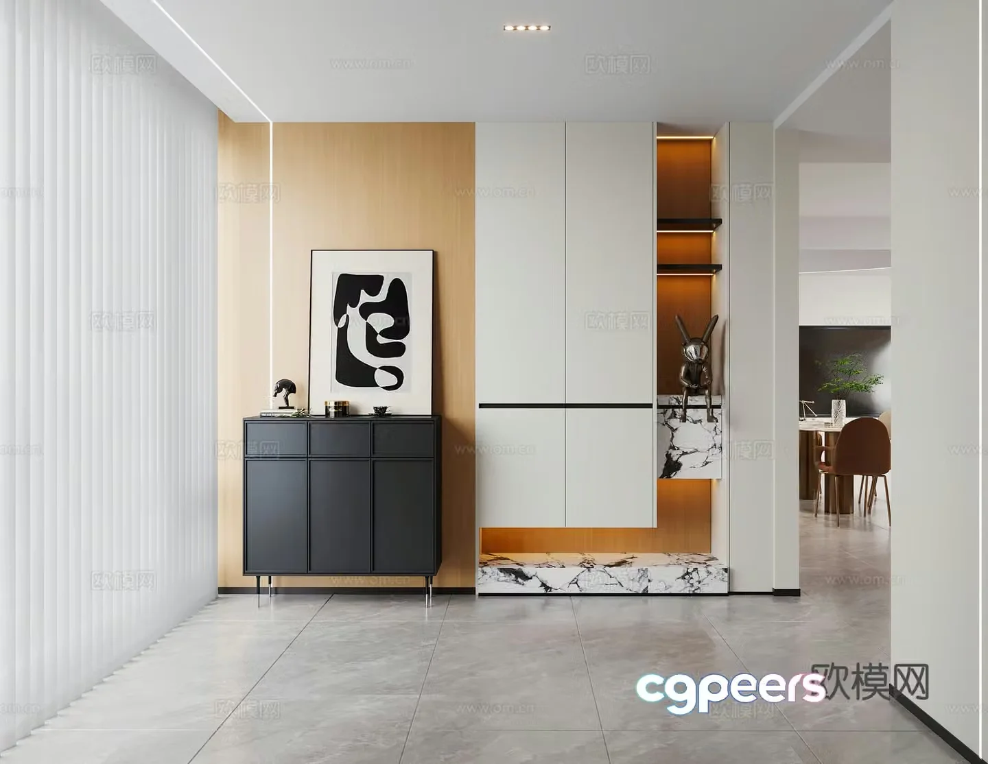 Modern entrance hall Italian entrance cabinet Modern shoe cabinet Cream style entrance door Italian low cabinet dining edge 3D model