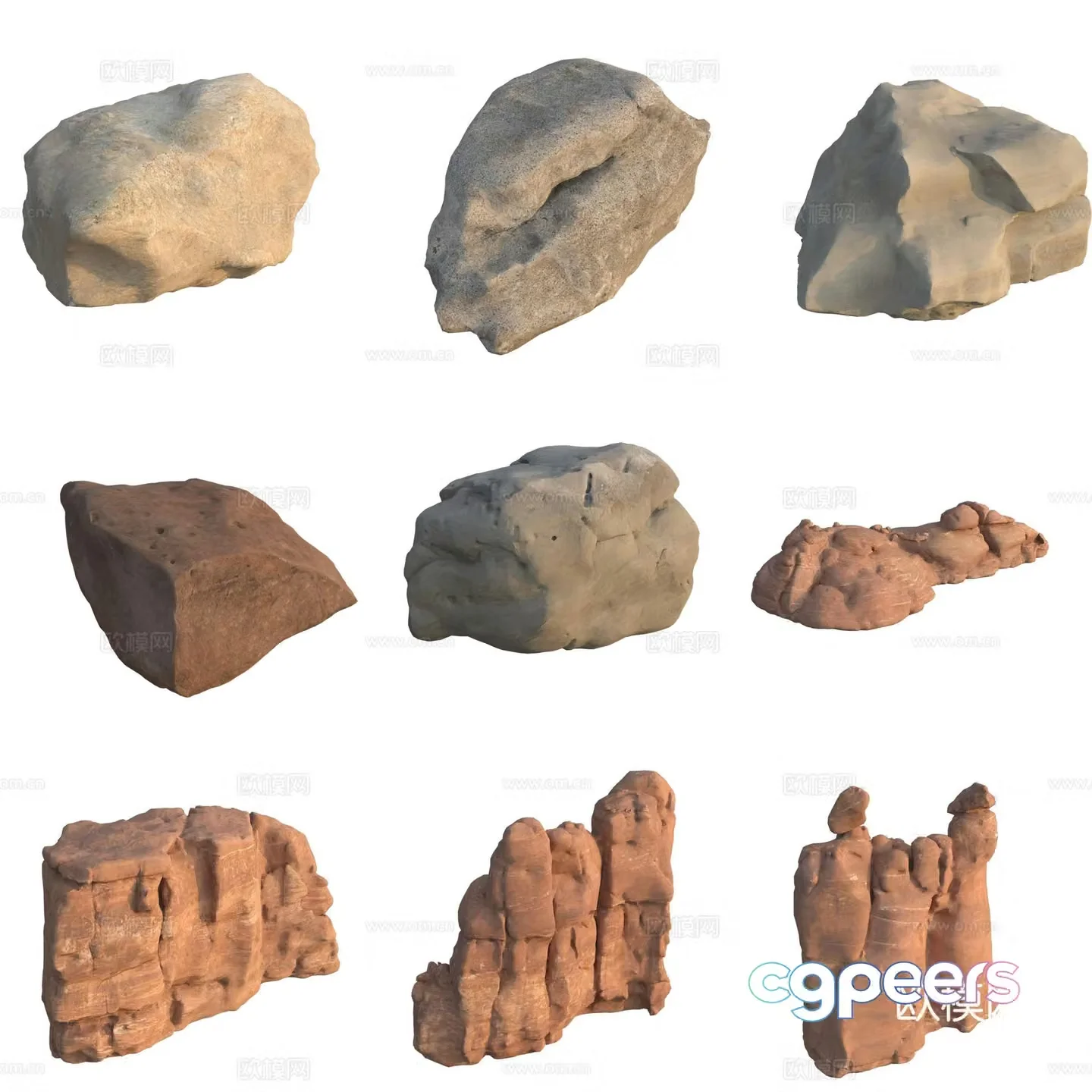 Sandstone large stone stone wall boulder 3D model