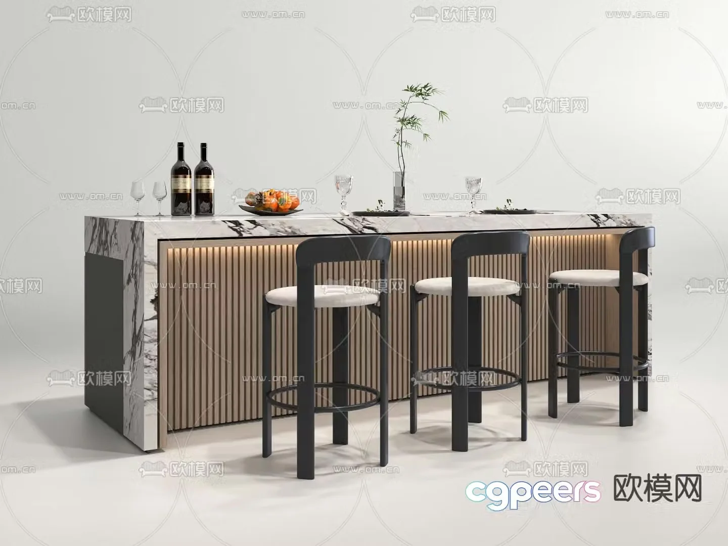 Bar Island dining table and chair 3D model