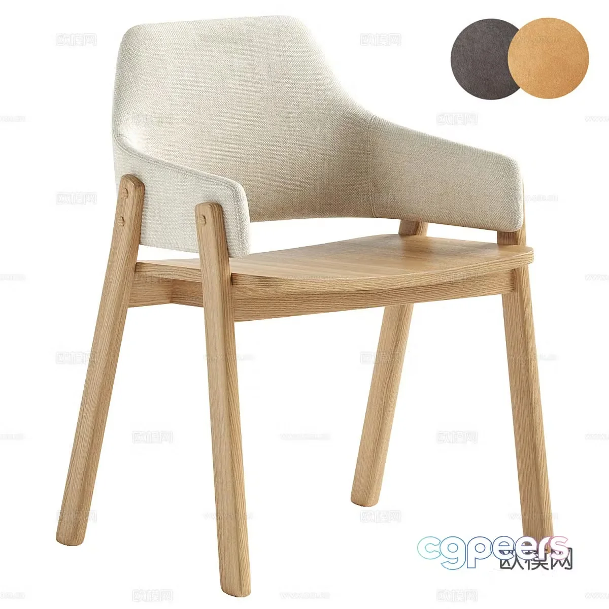 New Chinese style wood style fabric wooden single chair 3D model