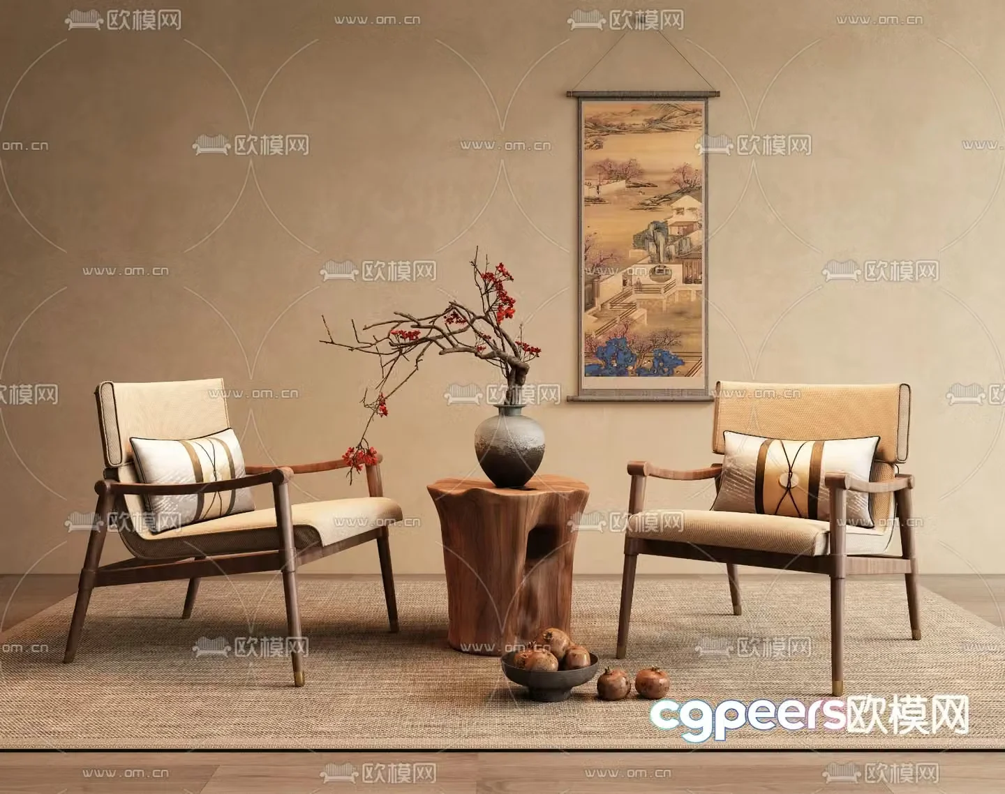 New Chinese style leisure chair solid wood leisure chair 3d model