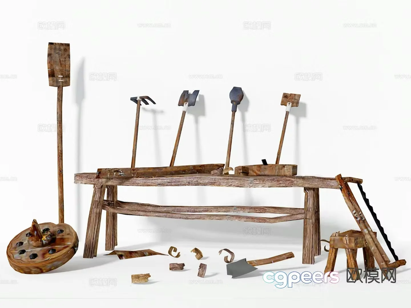 Chinese farm tools and supplies 3D model of farm tools