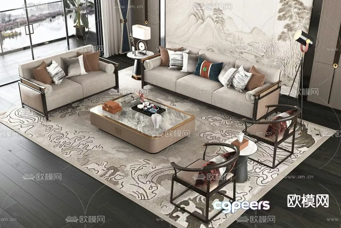 New Chinese style modular sofa 3d model