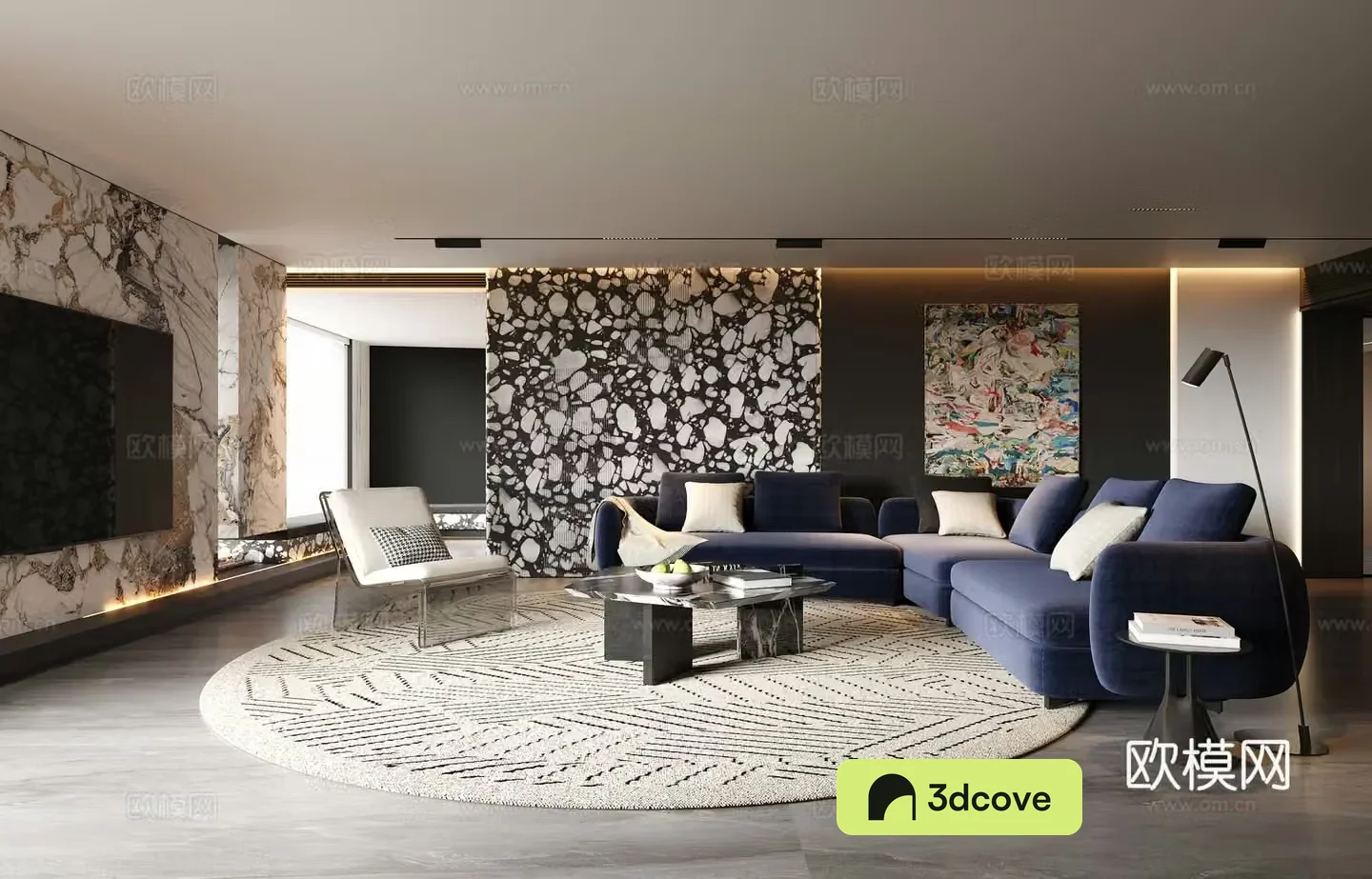Modern living room Villa living room Large flat living room Sofa coffee table combination Leisure chair Carpet