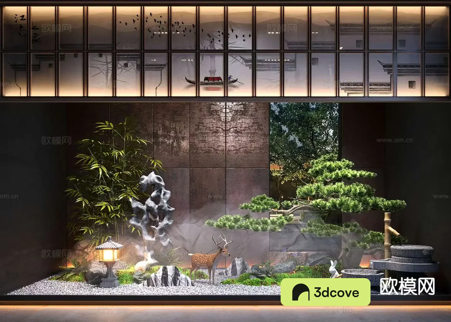 New Chinese style interior landscape dry landscape sketch