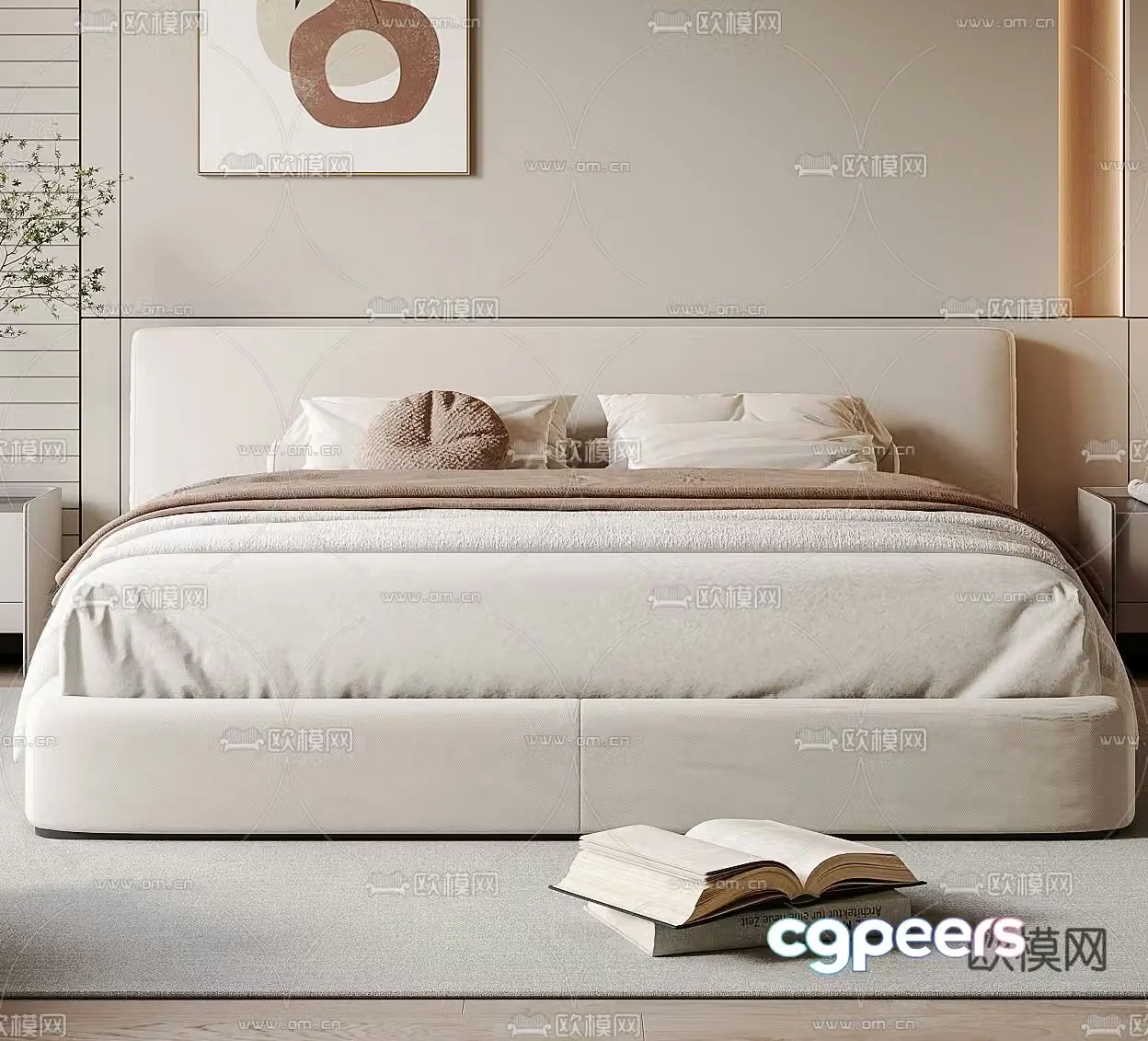 Cream style double bed 3d model