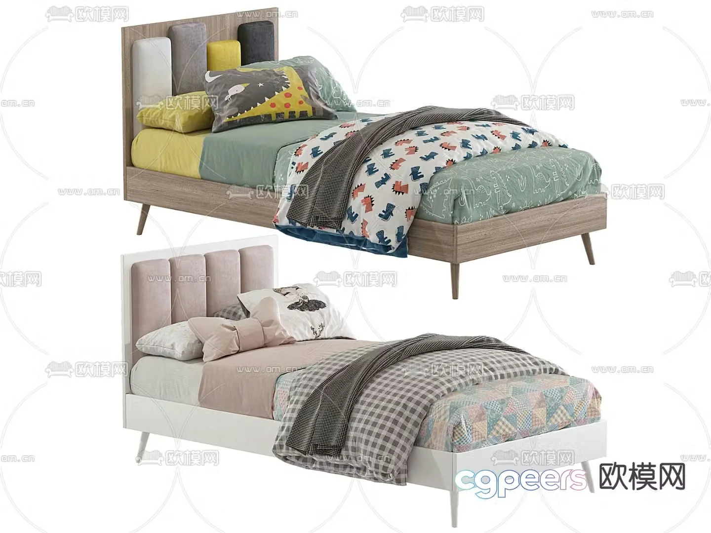 Modern single bed children’s bed 3d model