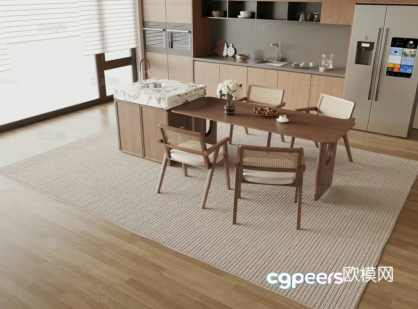 Medieval style island dining table and chairs 3D model