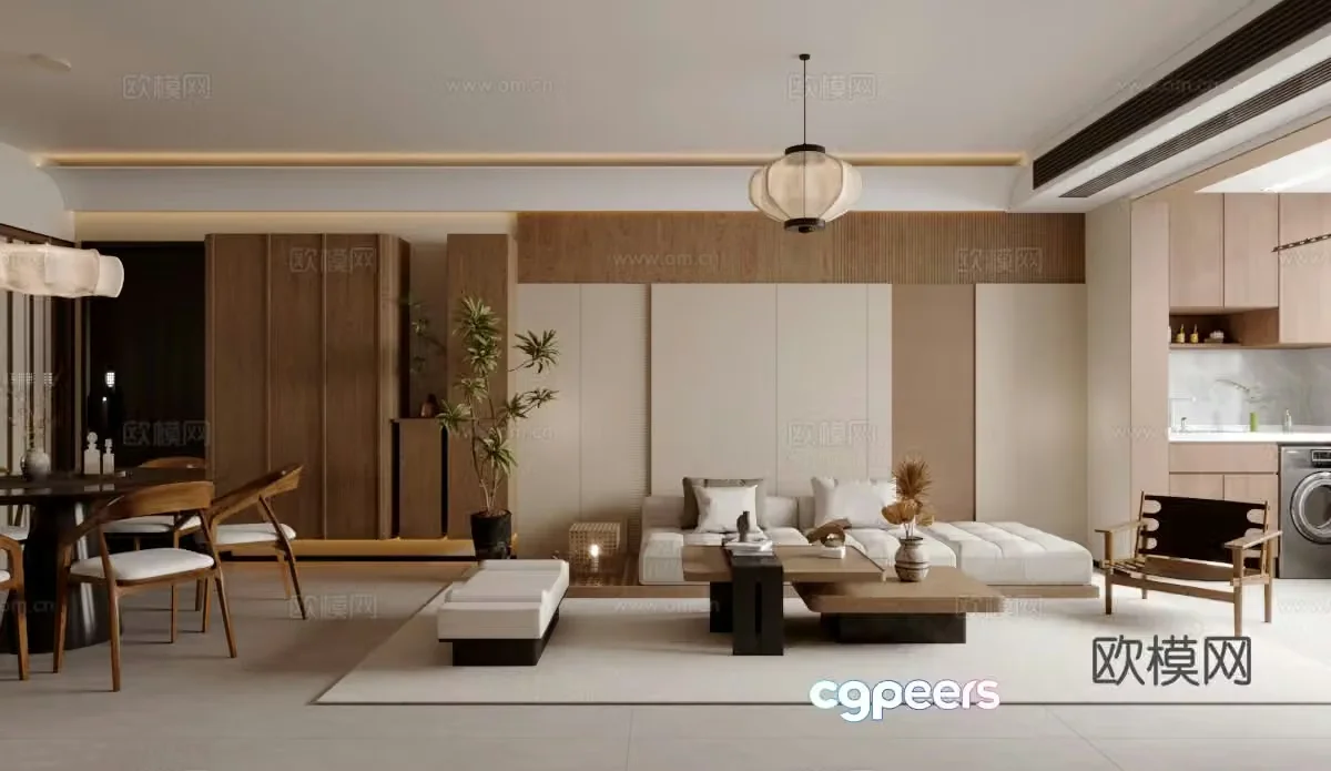 New Chinese-style home living room large living room living and dining room sofa and coffee table combination 3D model