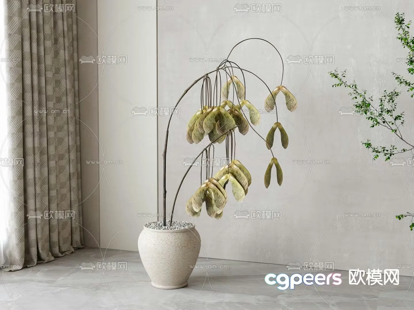 Dried flower pot plant pot 3d model