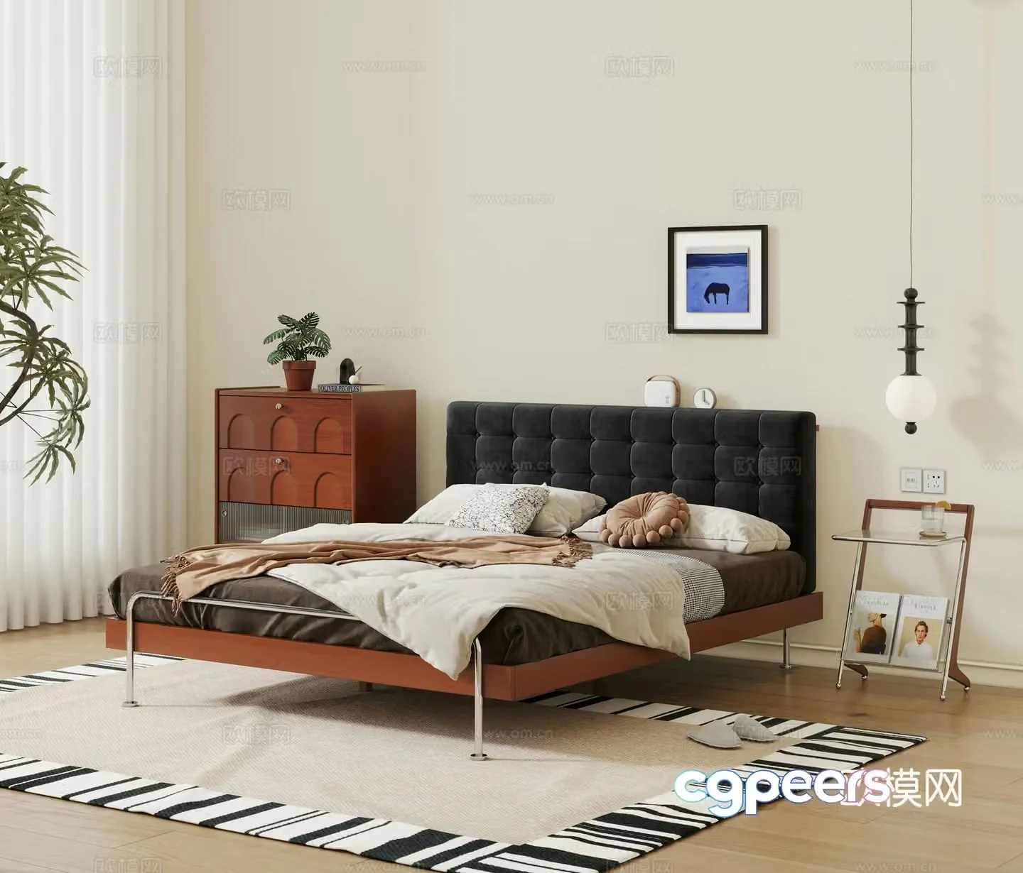 Modern medieval double bed solid wood bed leather bed master bedroom bed finished double bed 3D model