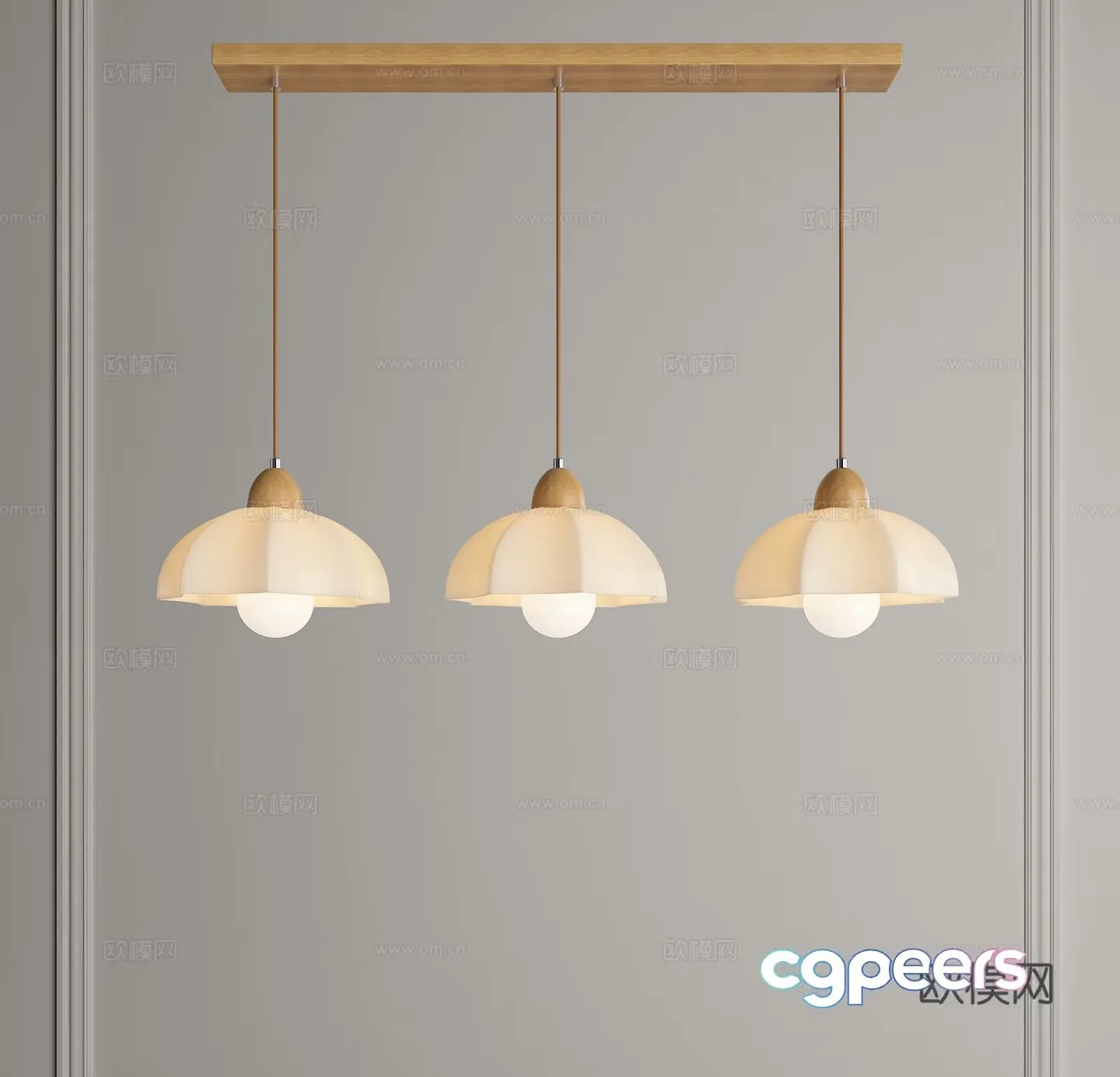 Log chandelier Creamy chandelier Restaurant chandelier Three-head chandelier Multi-head chandelier Pastoral chandelier 3D model
