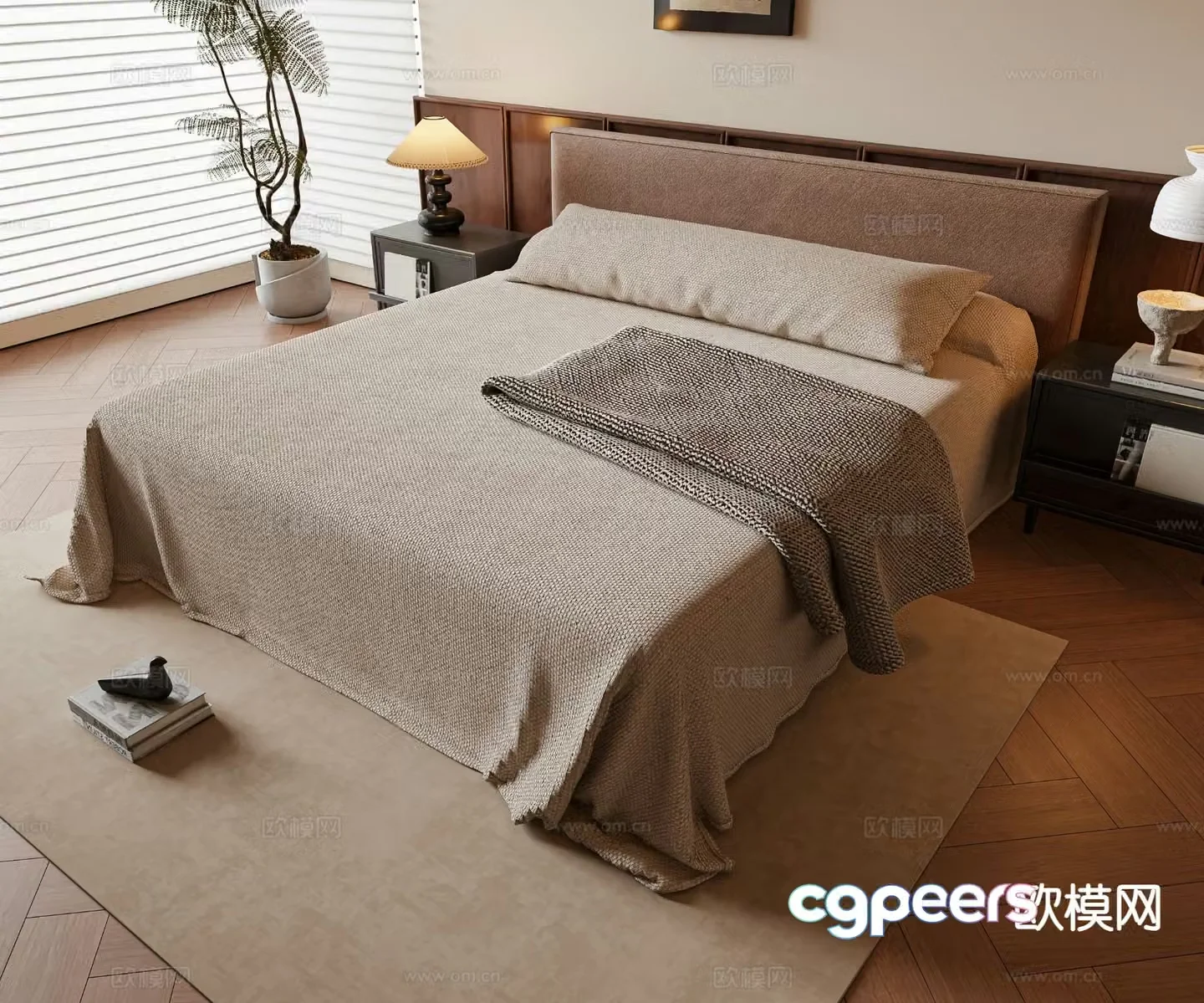 Wabi-sabi style double bed 3d model