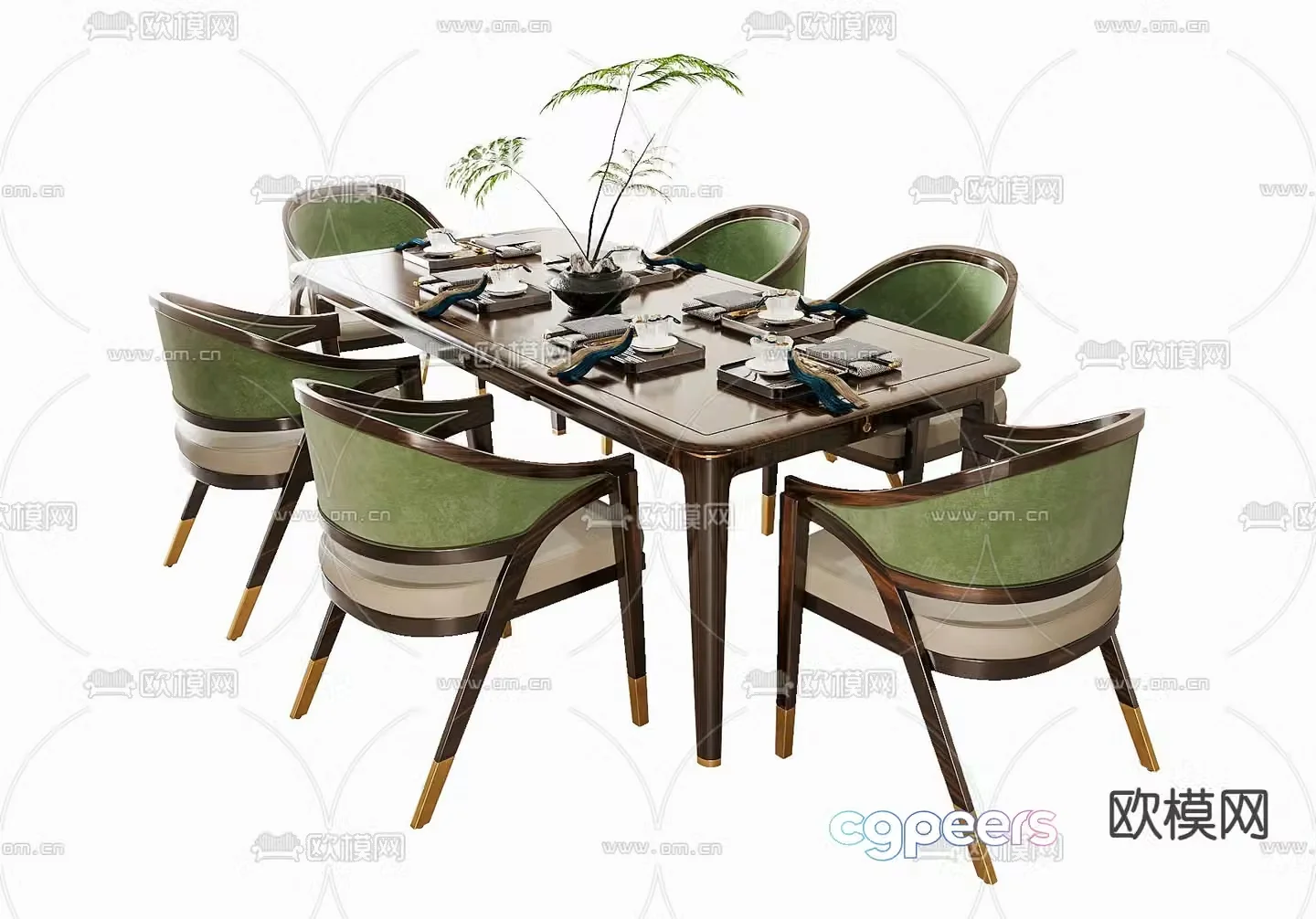 New Chinese dining table and chairs 3d model