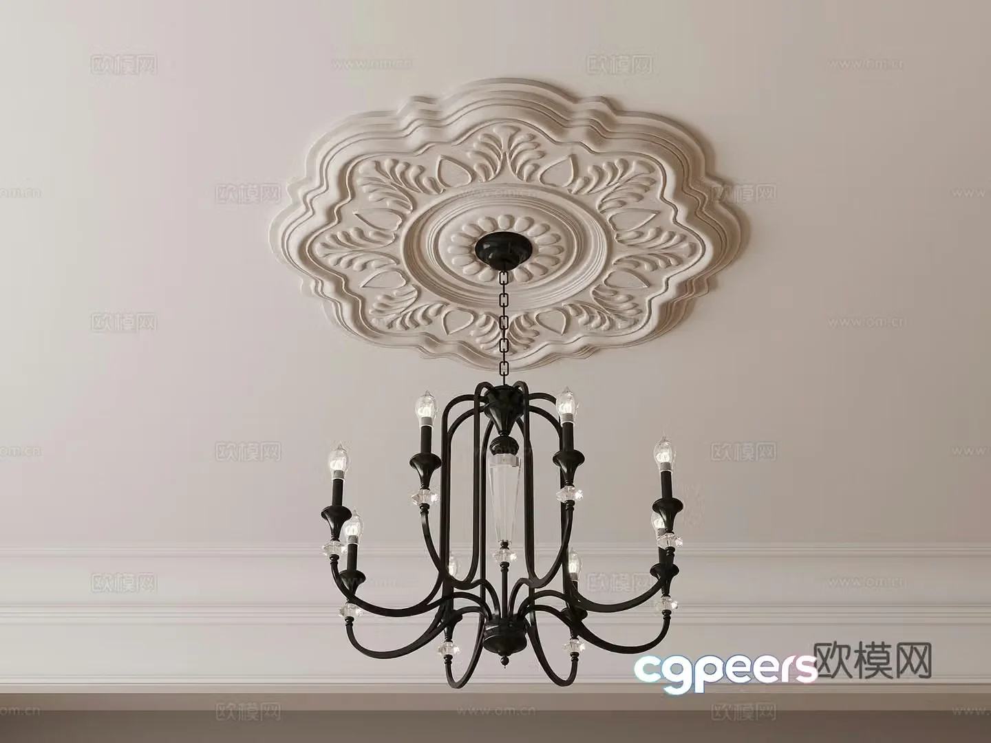 French gypsum lamp tray carved 3D model