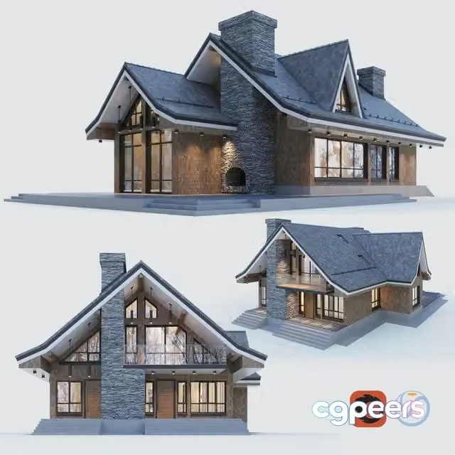 3ds Max Free – Modern half-timbered house with a residential attic