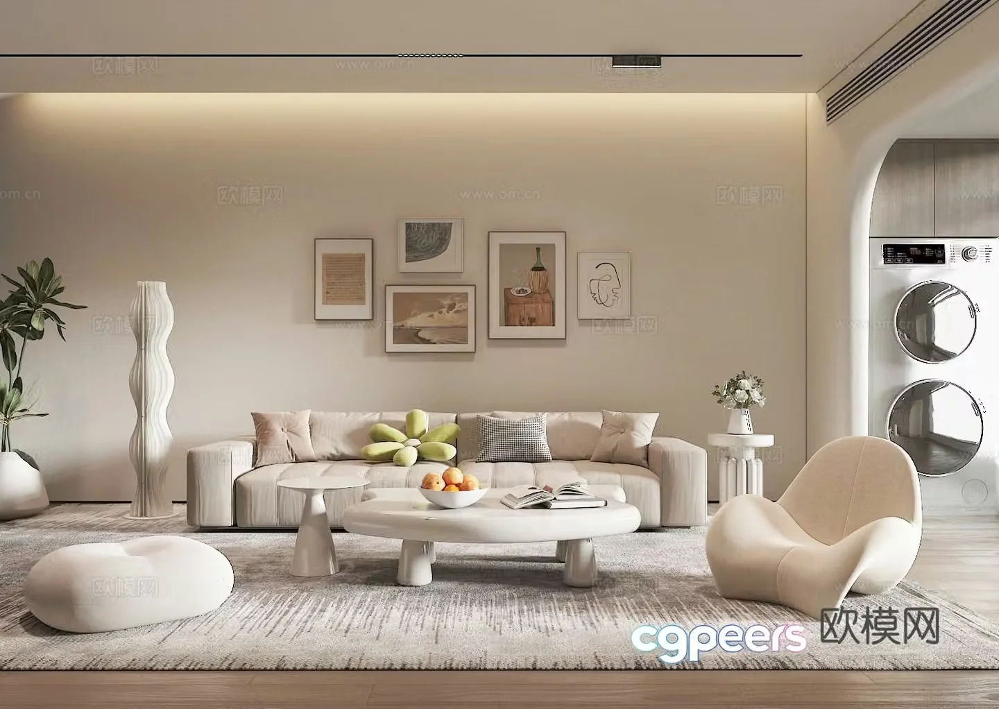 Creamy living room 3d model