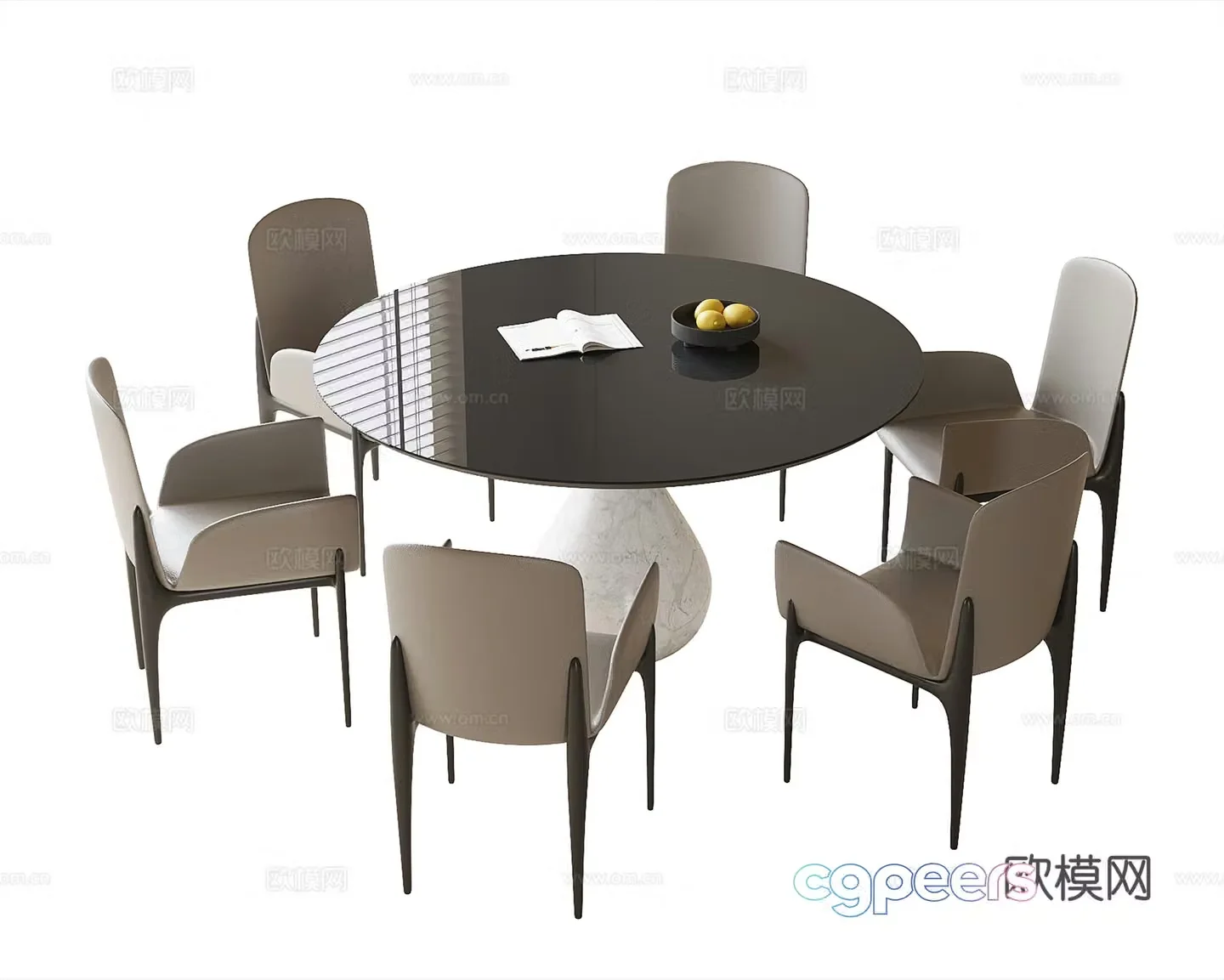 Modern dining table and chairs round dining table dining chair 3d model