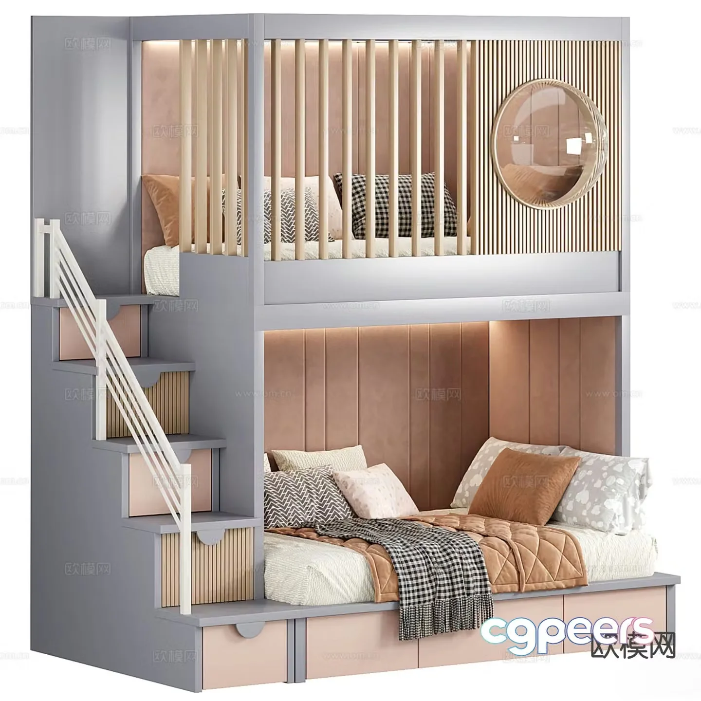 Modern children’s bed bunk bed 3d model