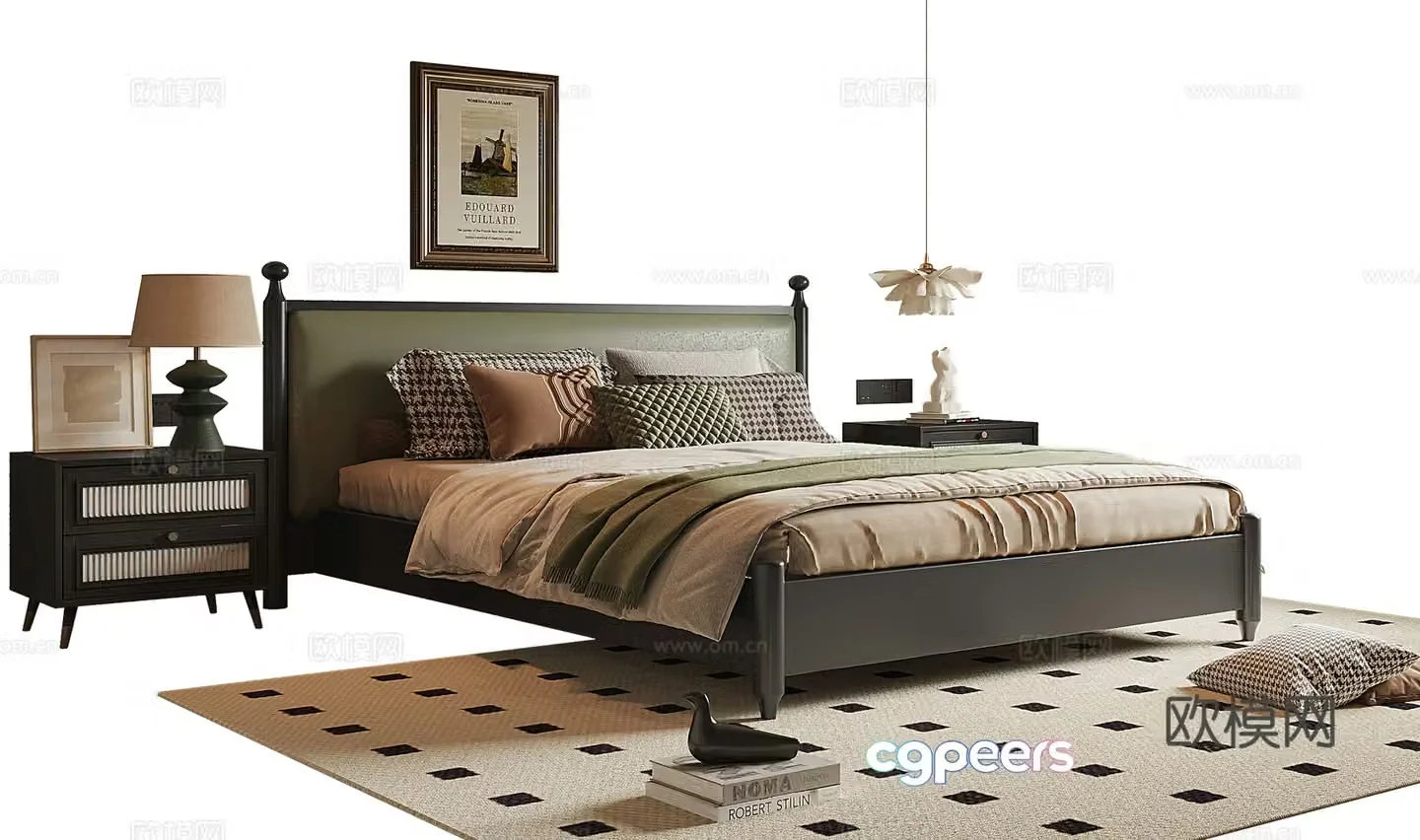 French medieval style double bed 3D model